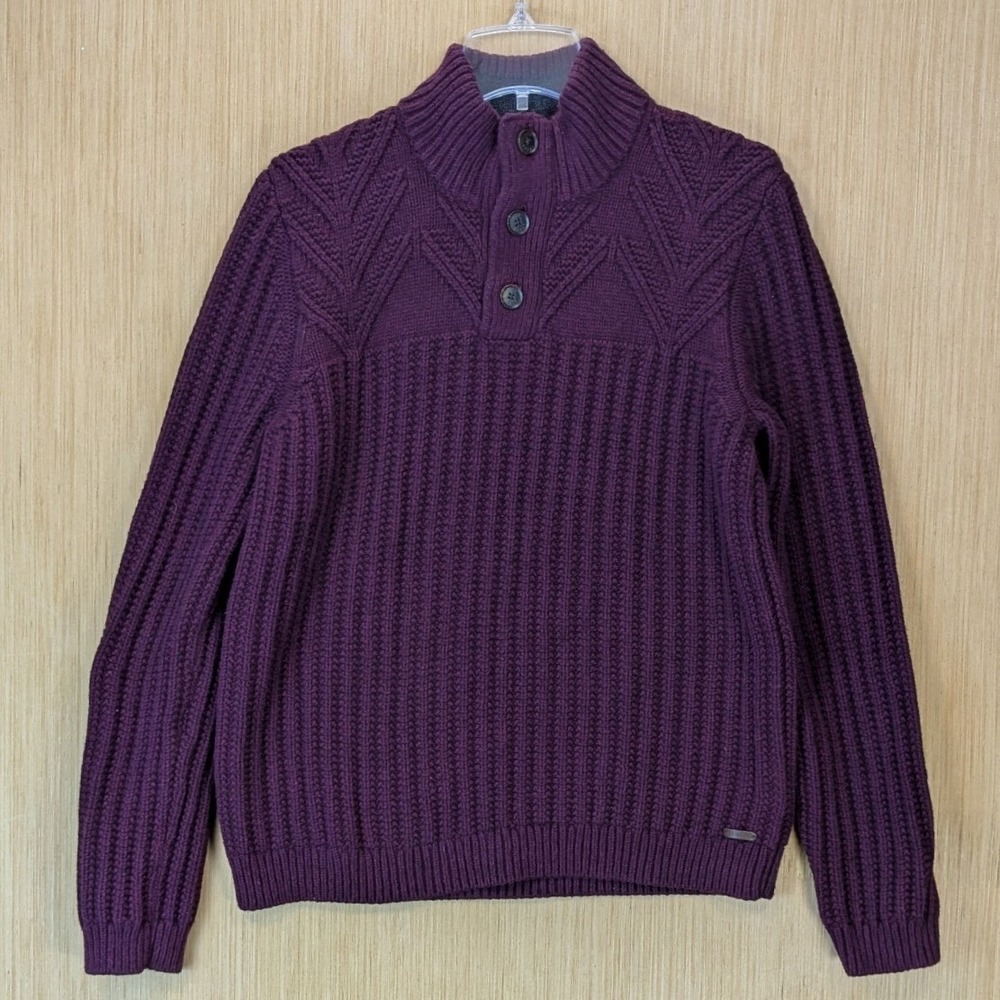 Ted Baker Glaston Ribbed Knit Button Mock Neck Sweater Mens Size XXL Purple
